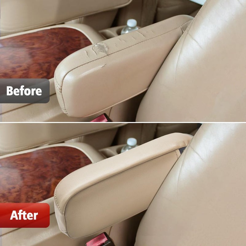 KBH Seat Armrest Cover for Ford F250 F350-F550 Lariat 1999-2007, F250 F350 F450 XLT Sport 2002-2006, Ford Excursion Limited XLT 2000-2005, Vinyl Leather, Truck Interior Accessories, 1 Pair, Tan - Image 5
